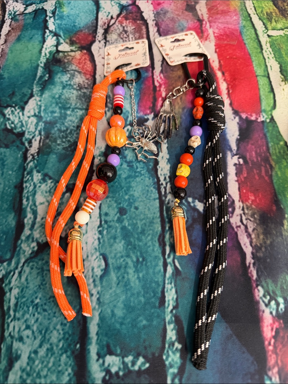 Beaded Tassel Key & Card Holder - Orange & Black purse charm